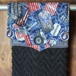 USAF AIR FORCE HAND TOWEL GRAY BLUE HANDMADE HANGING KITCHEN BLACK COTTON TOWEL